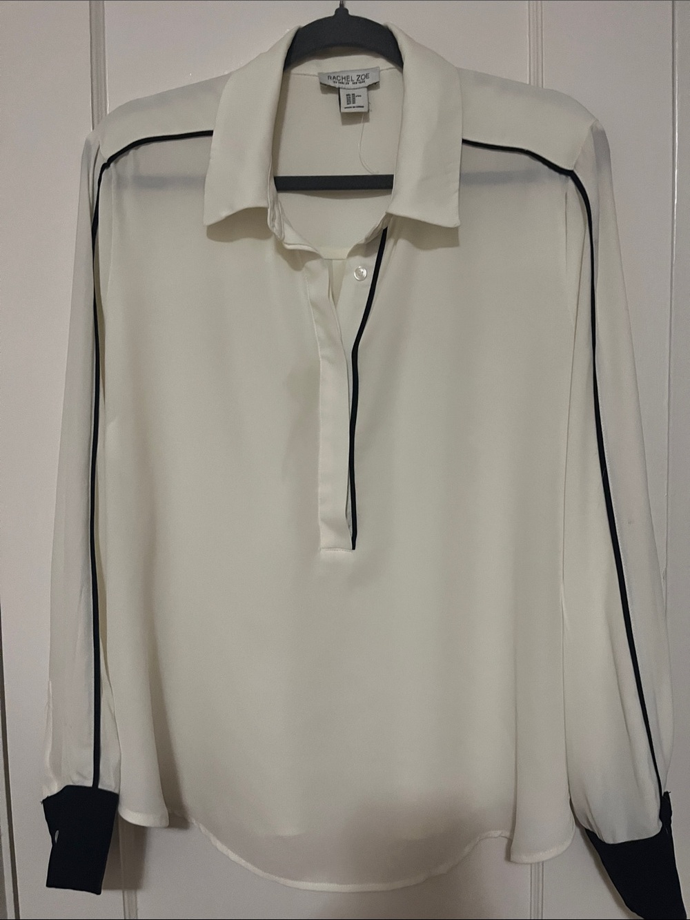 Rachel Zoe Ivory Long-Sleeve Shirt with Black Piping